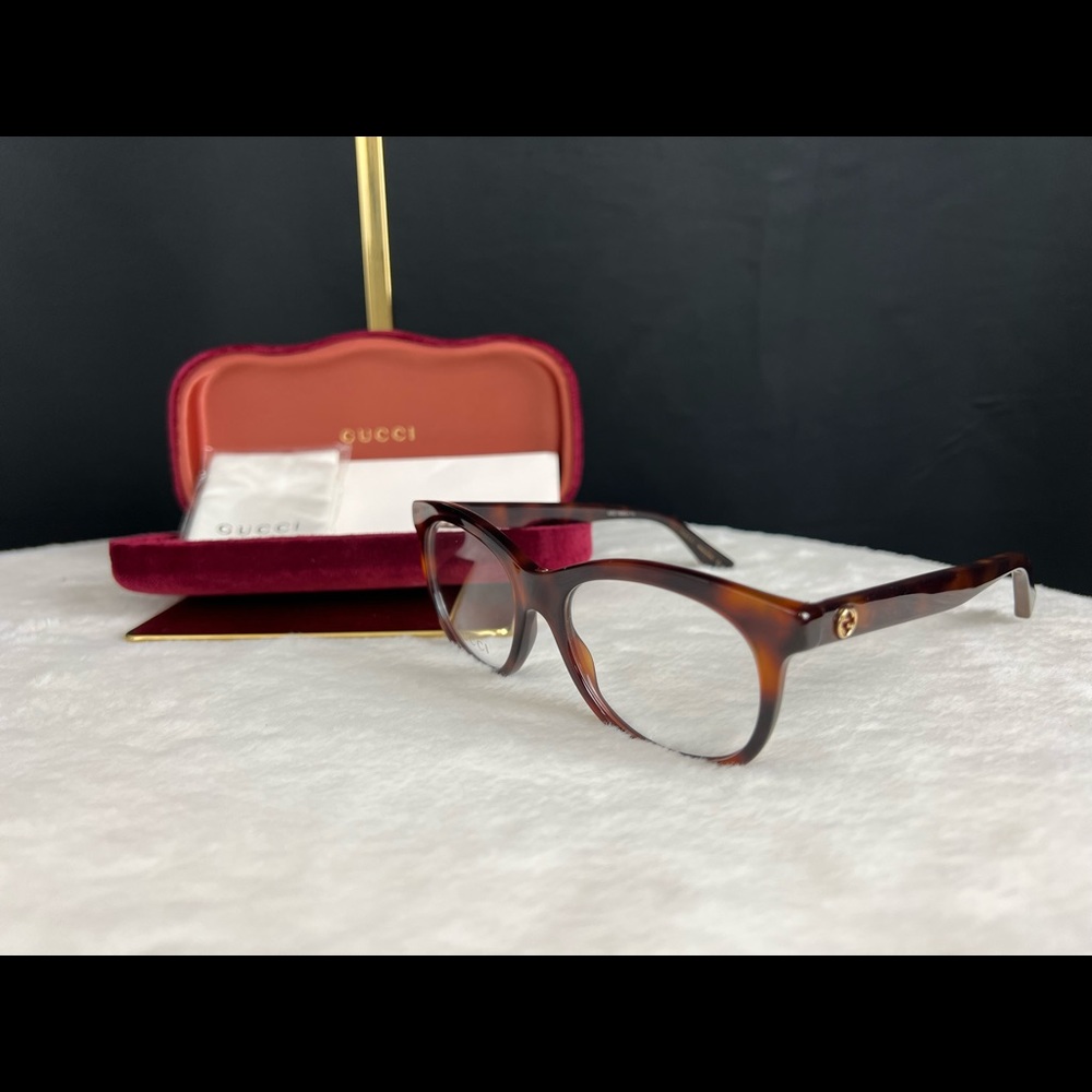 Gucci Frames New Havana Glasses Logo Round / Oval Vision Eyeglasses GG0167O Chic